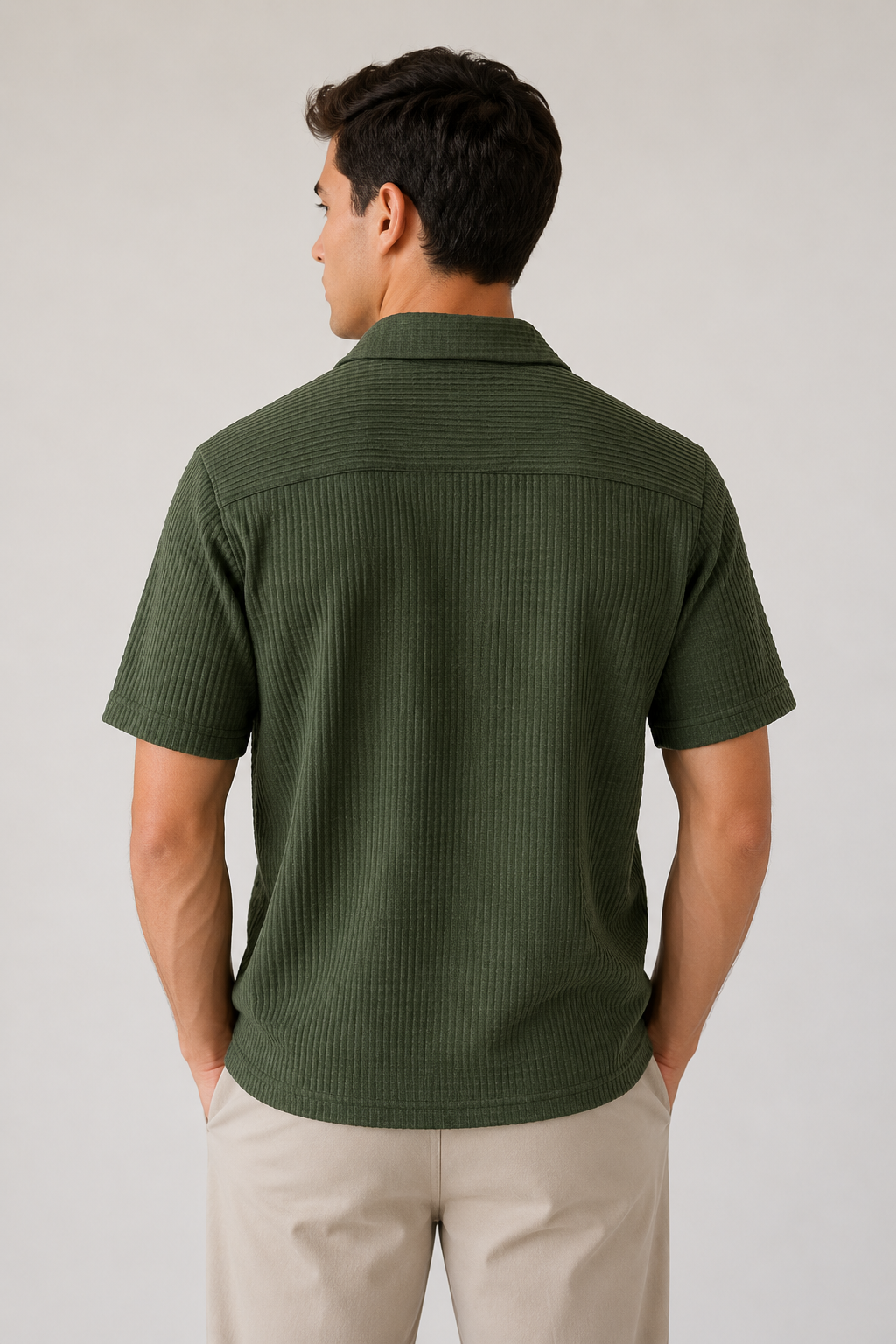 Camisas Para Hombre Manga Corta Tejido Tableado B65453 Militar