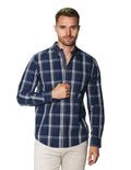 Camisas Para Hombre Manga Larga Estampado Cuadros B45111 Azul