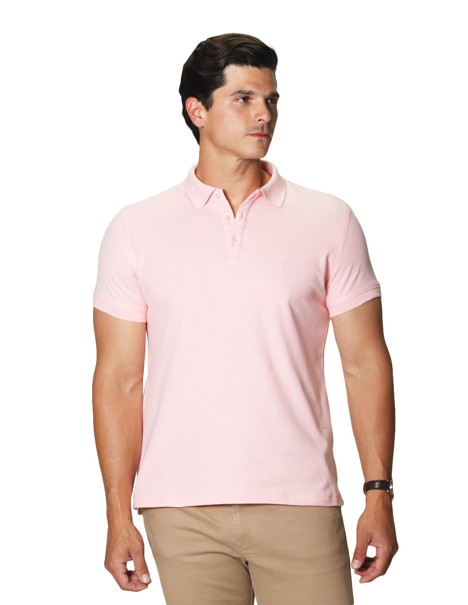 Playeras Polo Para Hombre De Manga Corta Lisa Basica Con Logo Bordado Slim Fit APOLOB Rosa