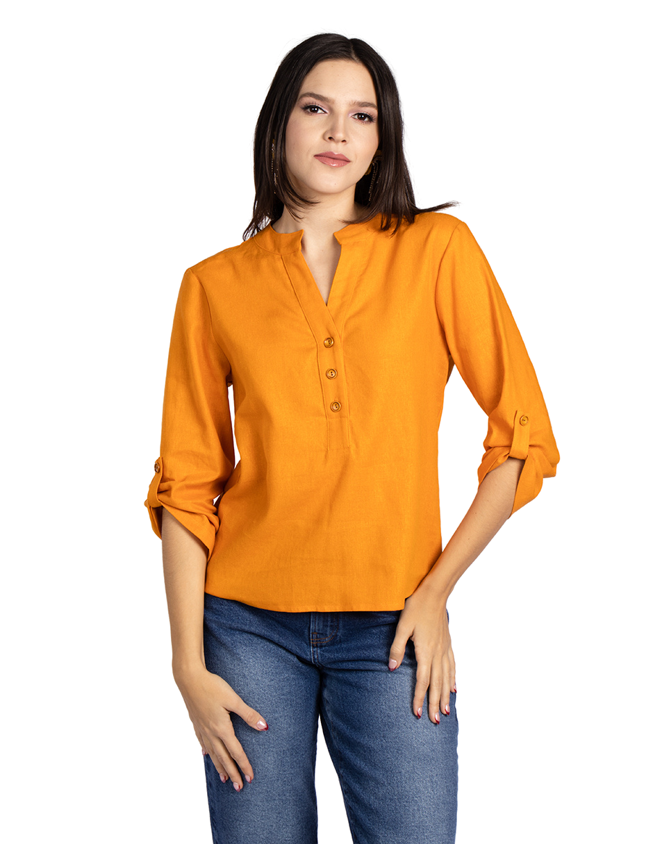 Blusas Para Mujer Tipo Lino Con Aletilla N51143 Naranja