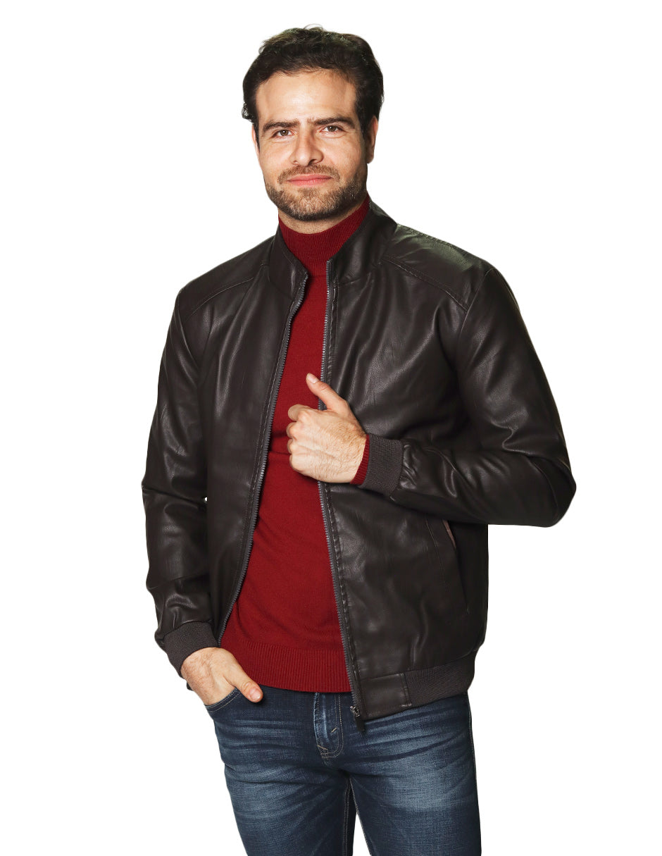 Chamarras Para Hombre Cazadora de Piel Sintetica D45321 Chocolate