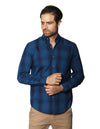 Camisas Para Hombre Manga Larga Cuadros B45106 Azul