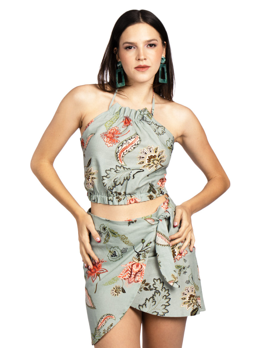Blusas Para Mujer Top Tipo Lino Cuello Halter N51117 Sage