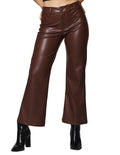 Pantalones Para Mujer Bobois Moda Casuales Amplio Liso De Piel Vegana Acampanado De Tiro Alto W33122 Cafe