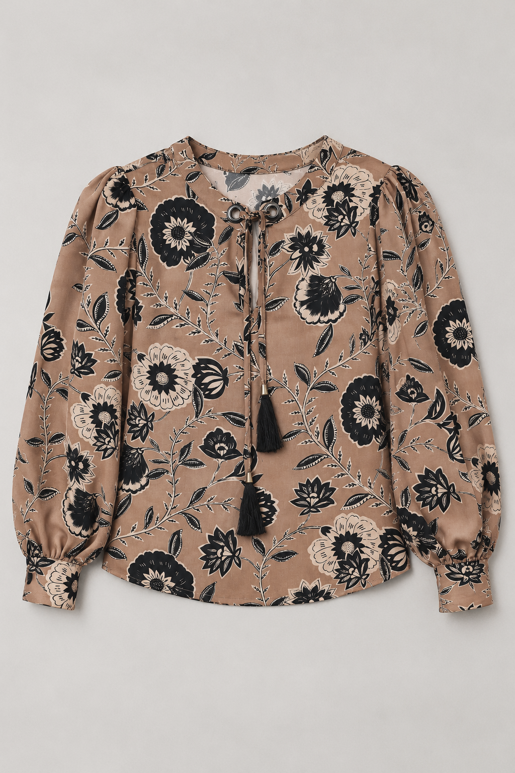 Blusas Para Mujer Amplia Manga Larga Floreada N43134 Beige