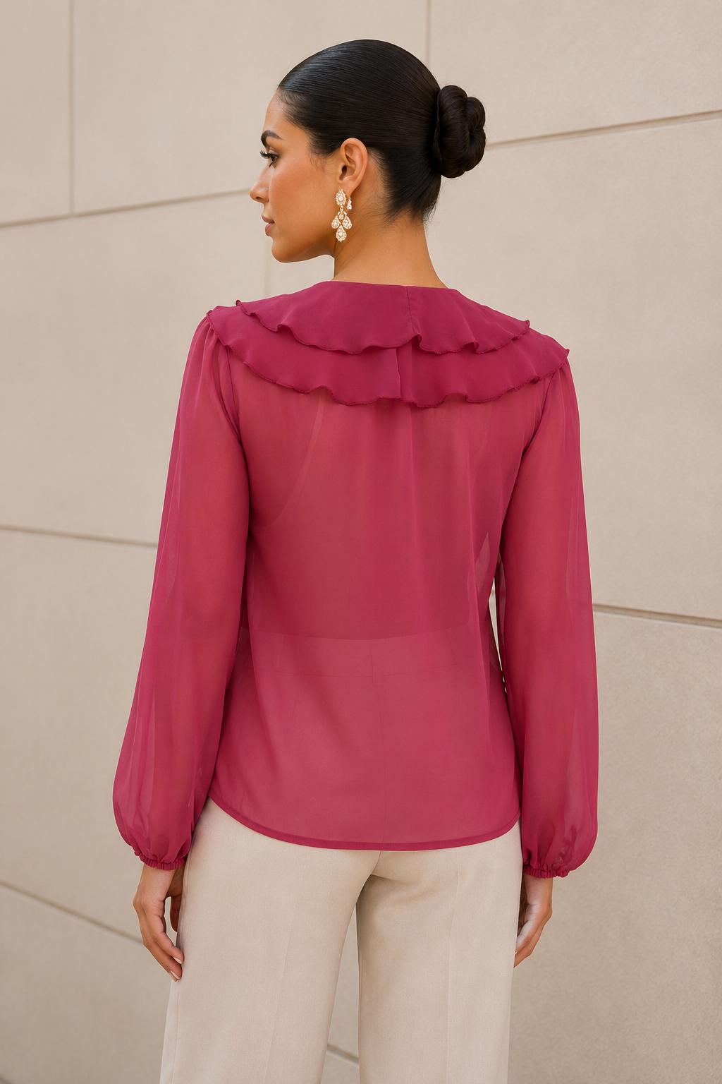 Blusas Para Mujer Chiffon Con Olanes N63101 Mauve