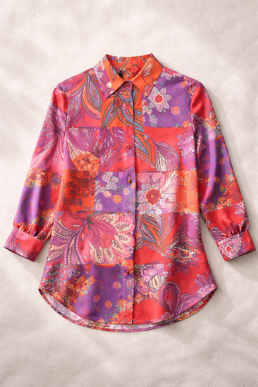 Blusas Para Mujer Camisera Satinada Paisley N61100 Rojo