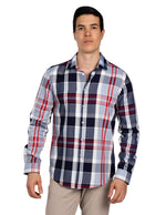 Camisas Para Hombre Manga Larga Bambú Cuadros B51336 Rojo