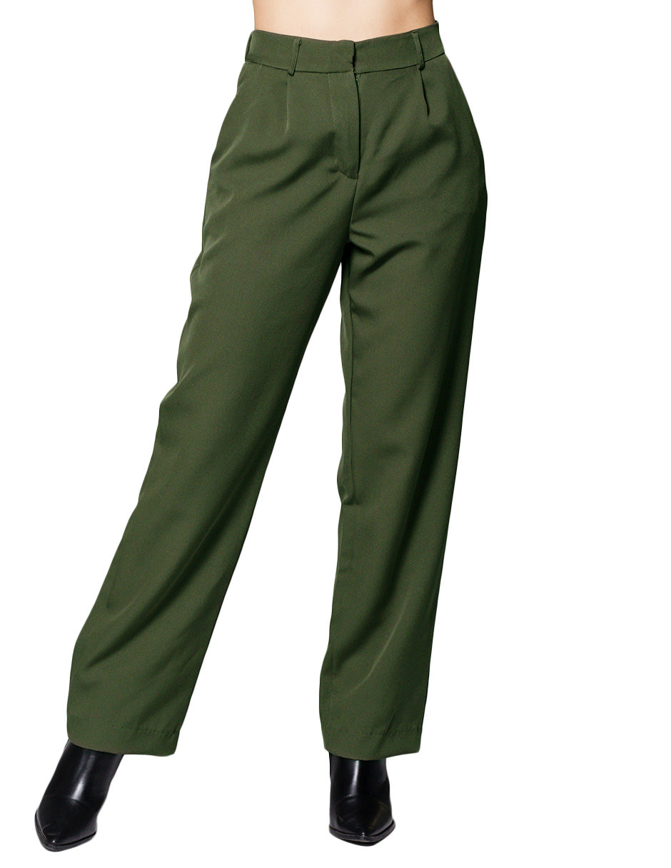 Pantalones Para Mujer Liso Basico Con Pinzas W43109 Olivo