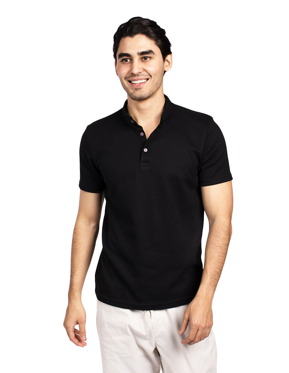 Playeras Para Hombre Textura Con Aletilla A51308 Negro