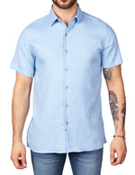 Camisas Para Hombre Estilo Lino Liso B51372 Azul