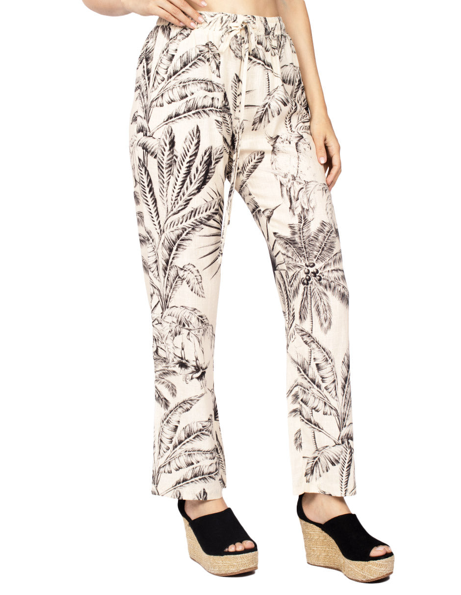 Pantalones Para Mujer Comodo Con Jareta De Tiro Alto Con Estampado Tropical W41117 Unico