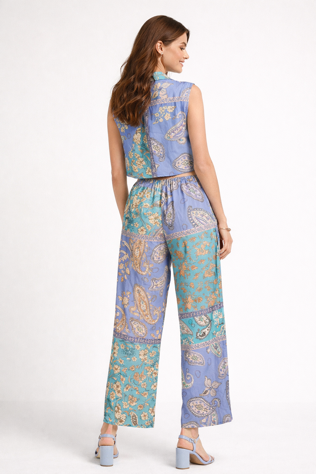 Pantalones Para Mujer Satinado Paisley W61103 Turquesa