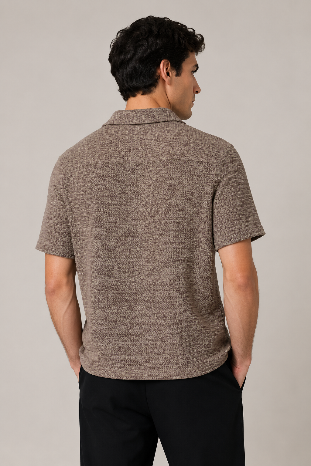 Camisas Para Hombre Manga Corta Con Tejido de Punto B65457 Moca