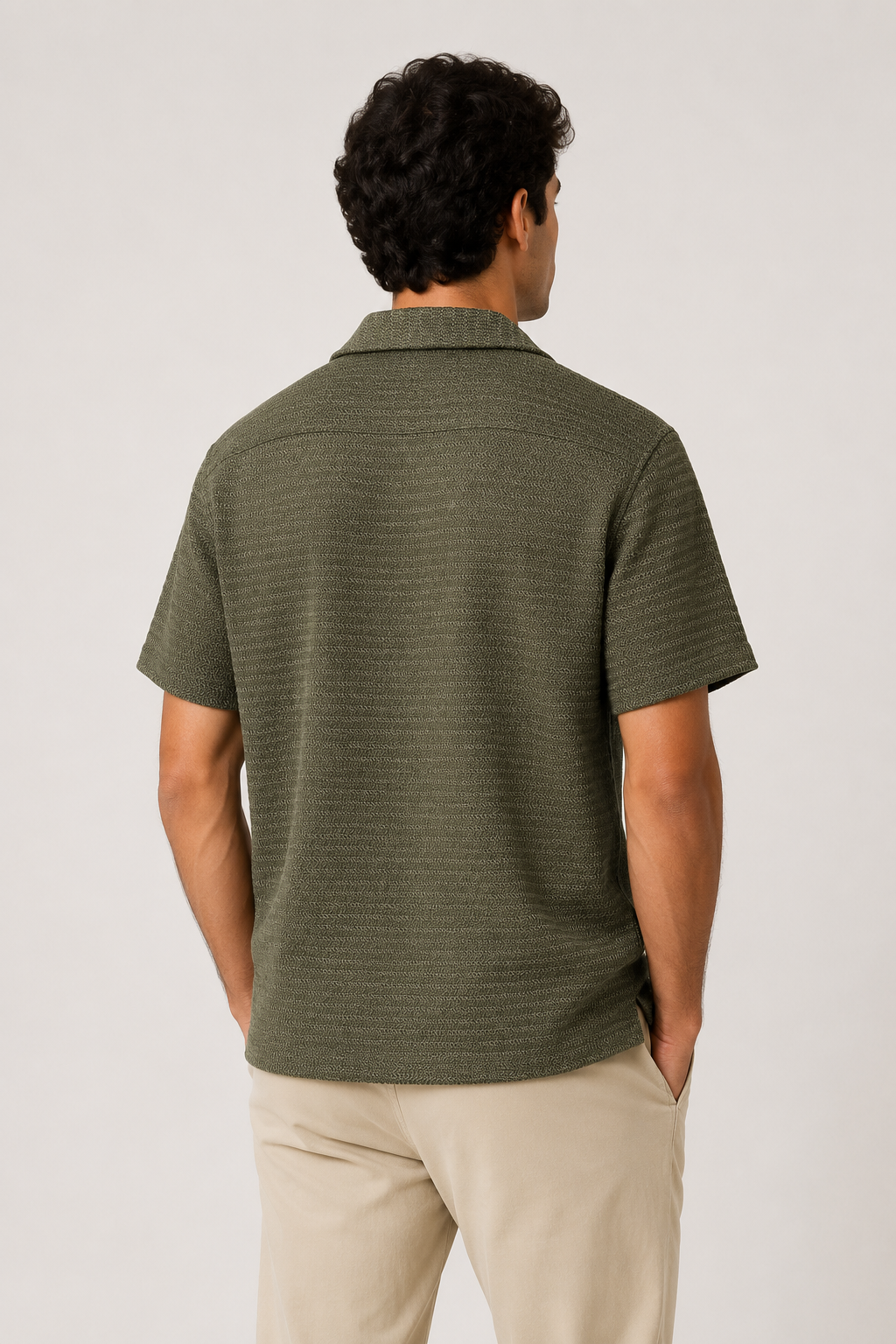 Camisas Para Hombre Manga Corta Con Tejido de Punto B65457 Olivo