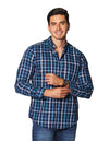 Camisas Hombre Bobois Casuales De Manga Larga Con Estampado De Cuadros Relaxed Fit B35108 Marino