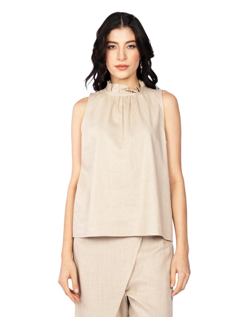 Blusas Para Mujer Tipo Lino Sin Mangas N51150 Arena