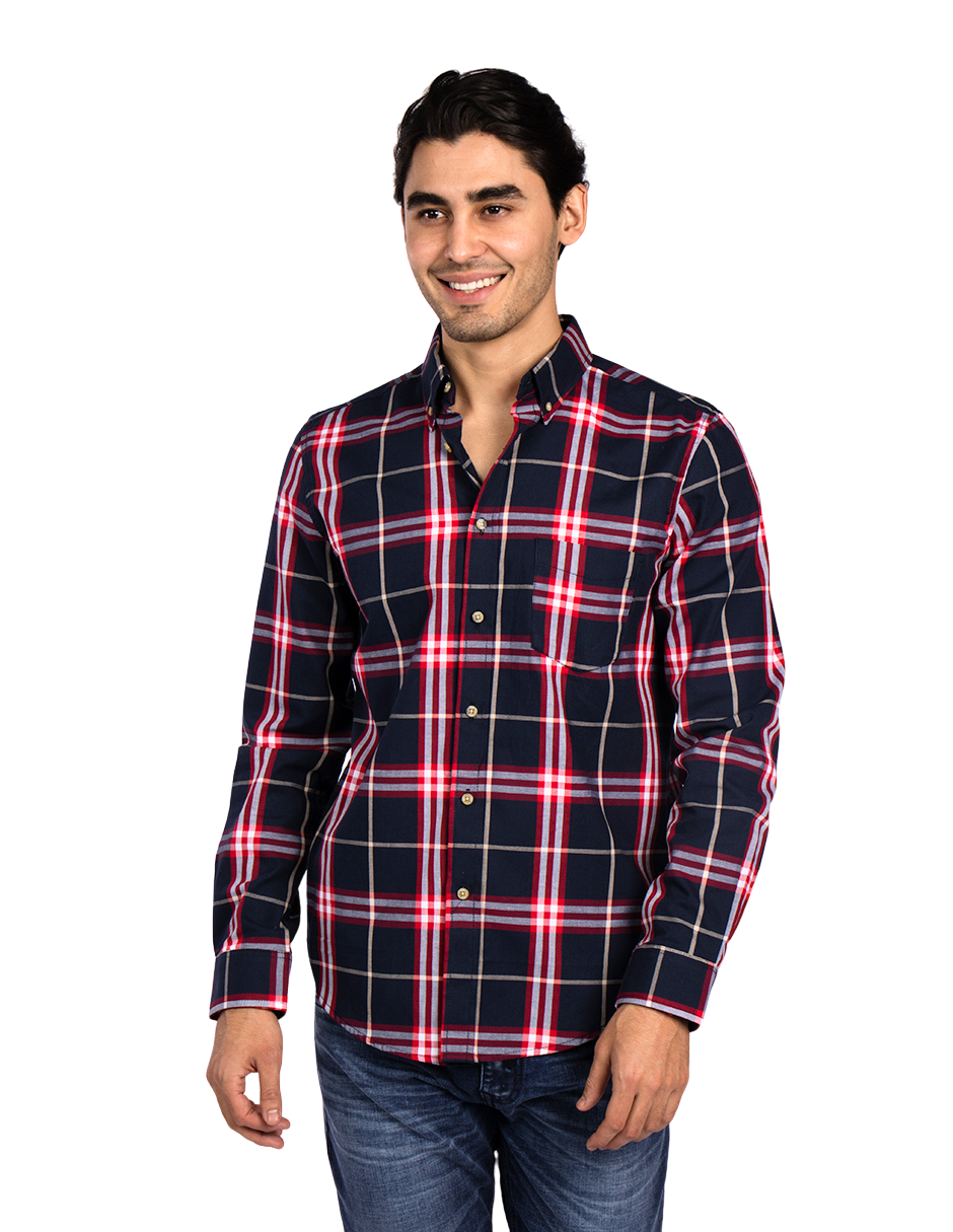 Camisas Para Hombre Manga Larga Cuadros Oxford B51129 Marino