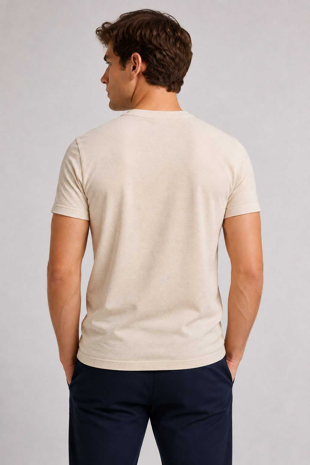 Playeras Para Hombre Cuello Redondo Con Textura A61304 Beige