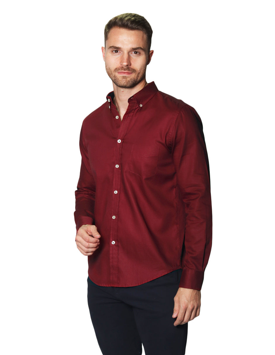 Camisas Para Hombre Manga Larga Con Textura B45200 Vino