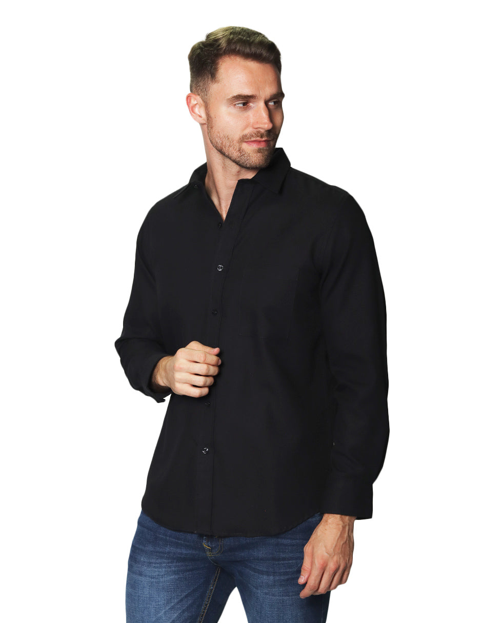 Camisas Para Hombre Manga Larga Textura Solida B45309 Negro