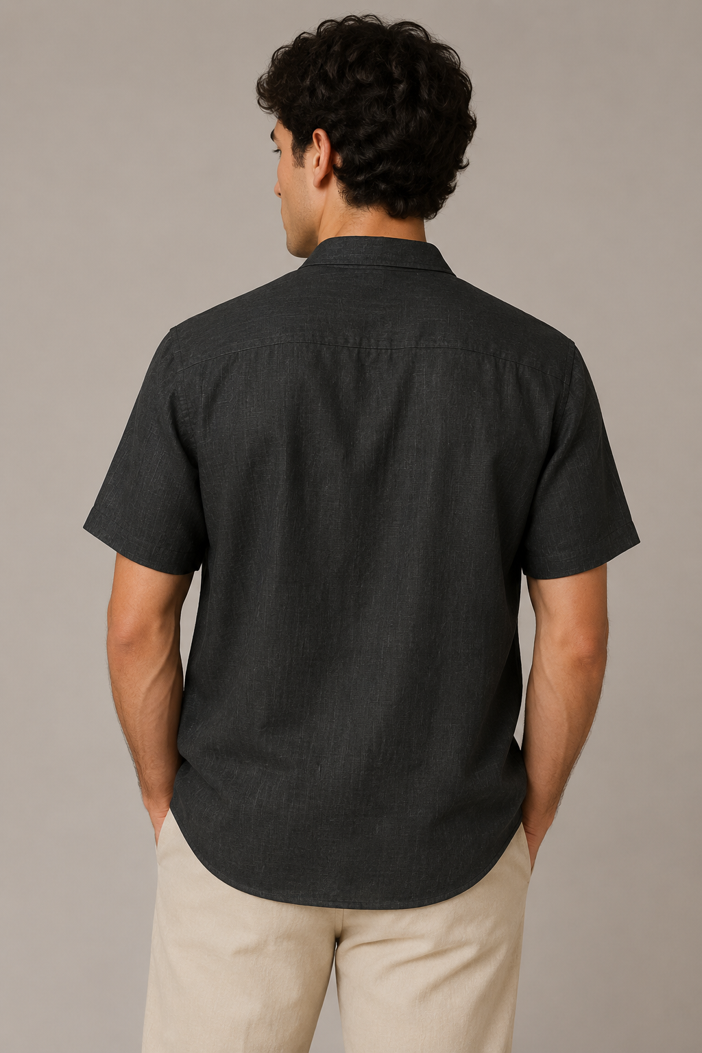Camisas Para Hombre Tipo Lino Cuello Mao B61552 Negro