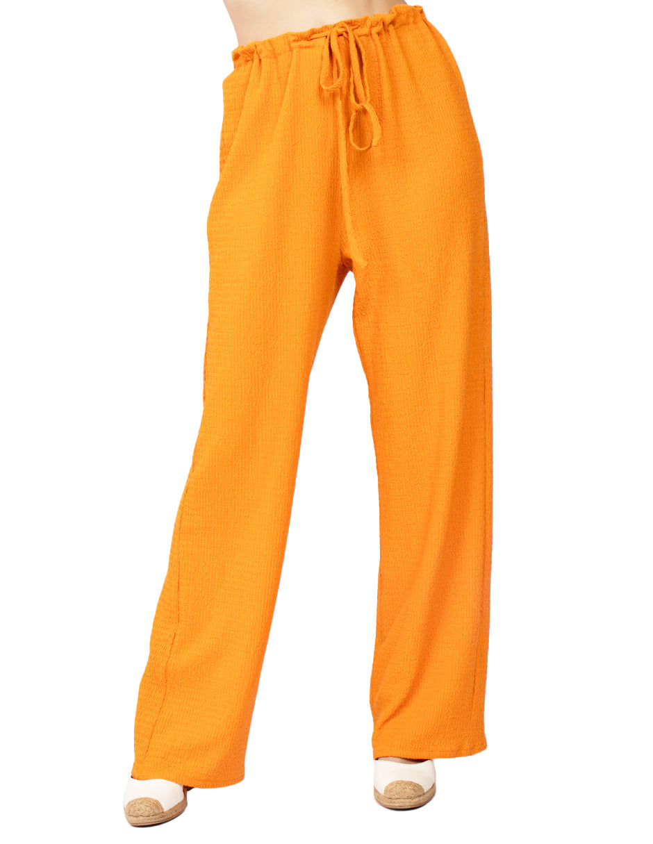 Pantalones Para Mujer Con Jareta Corrugado W51118 Naranja