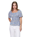 Blusas Para Mujer Bobois Moda Casuales Estampado Flores Manga Corta Con Olanes N31126 Azul