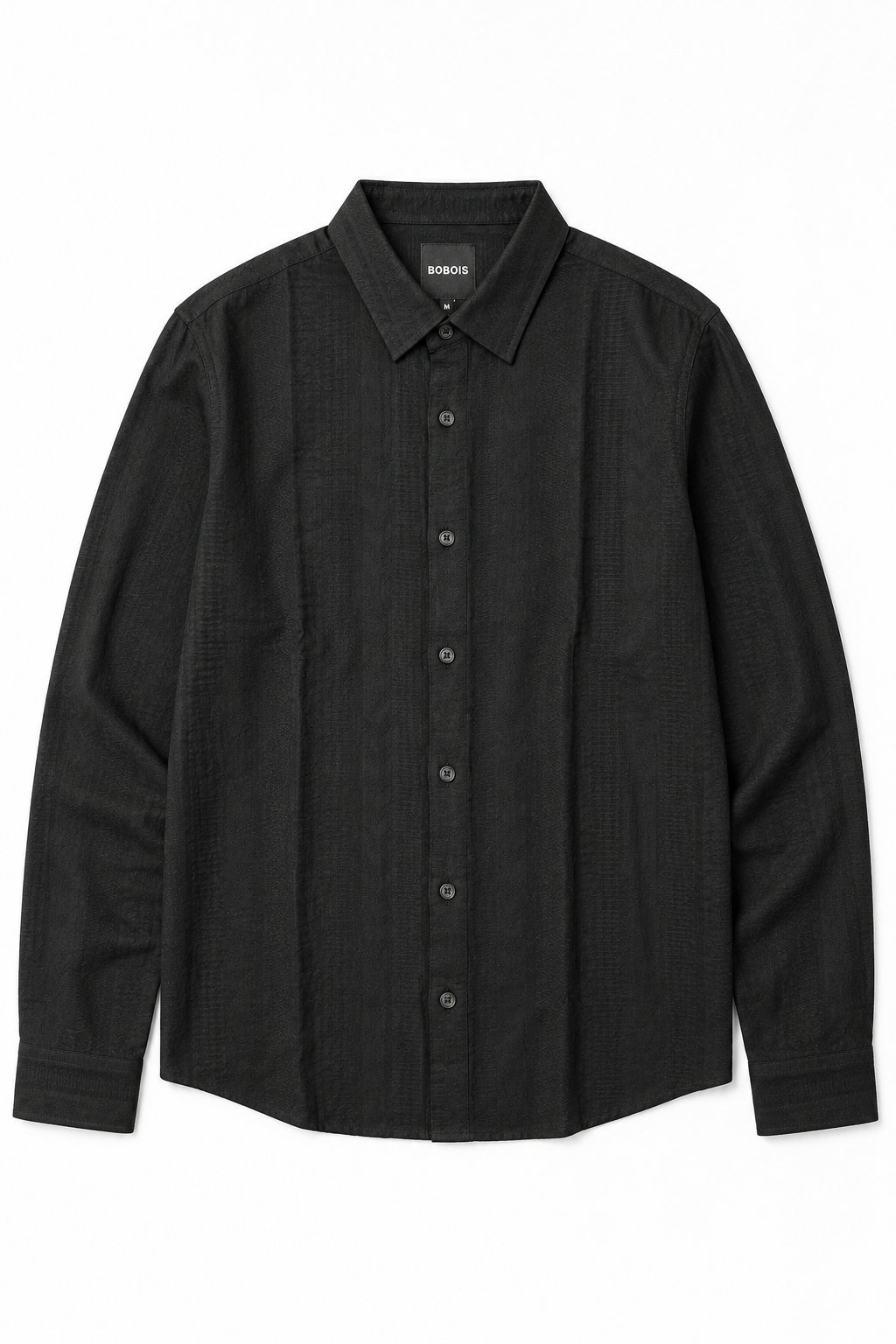Camisa para Hombre Manga Larga Jacquard Antiarrugas B61406 Negro