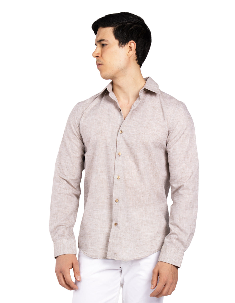 Camisas Para Hombre Tipo Lino Regular Fit B51321 Kaki