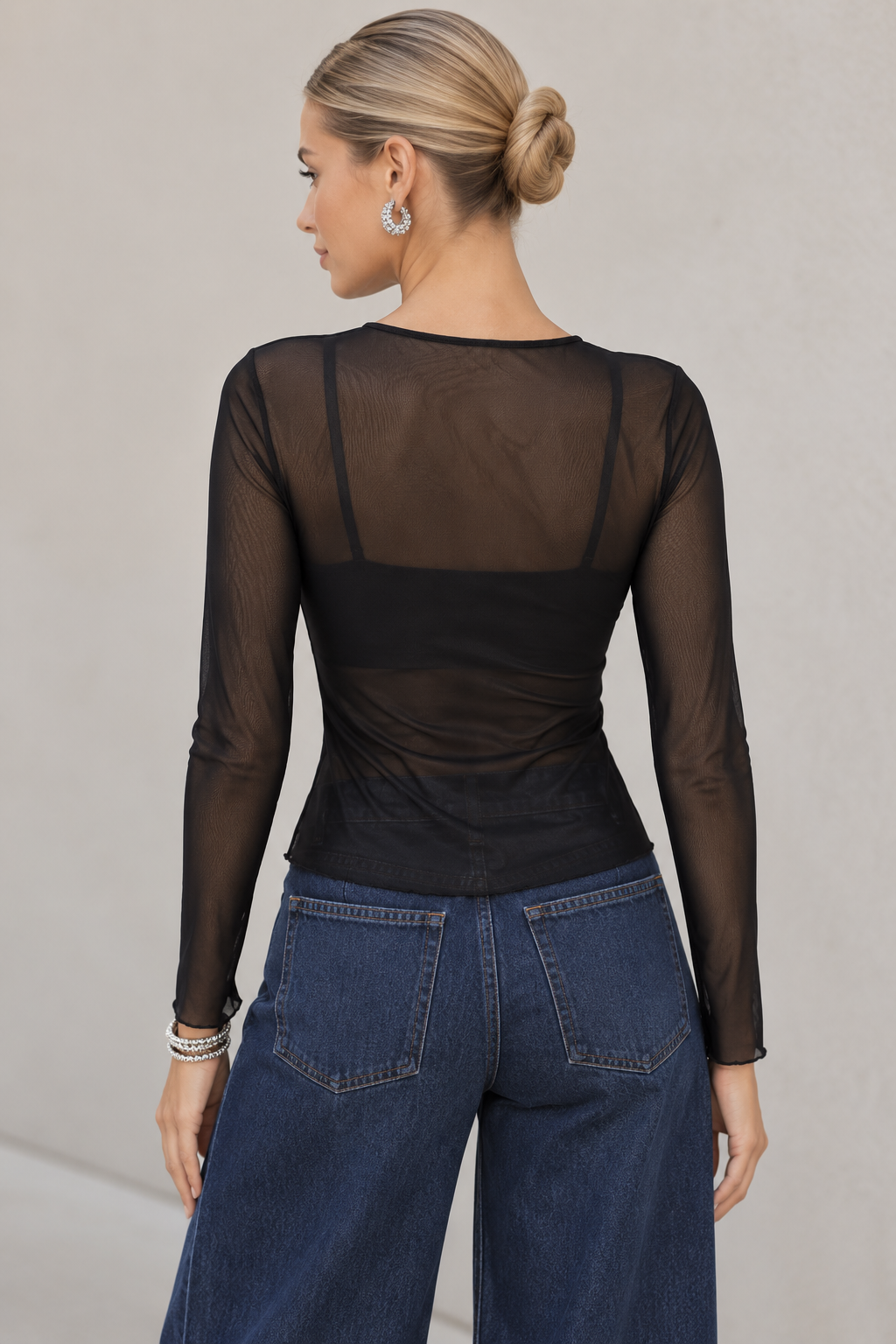 Blusas Para Mujer De Mesh Transparente Manga Larga N63117 Negro