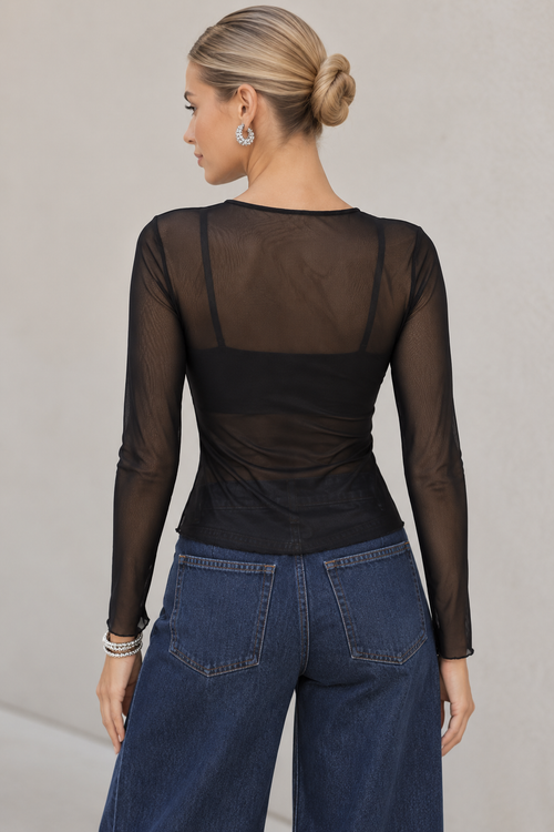 Blusas Para Mujer De Mesh Transparente Manga Larga N63117 Negro