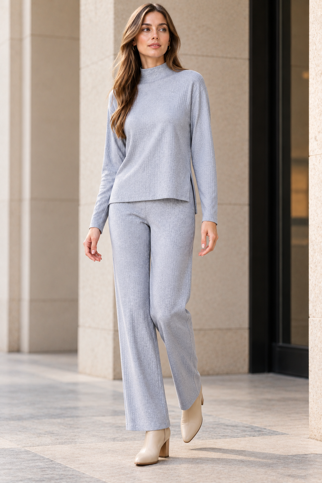 Blusas Para Mujer Acanalada Cuello Alto N43146 Gris