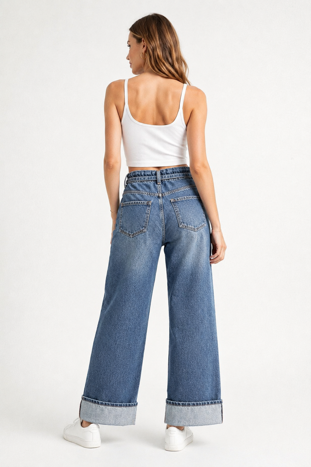Jeans Para Mujer Amplio Wide Leg Con Dobladillo V61104 Stone