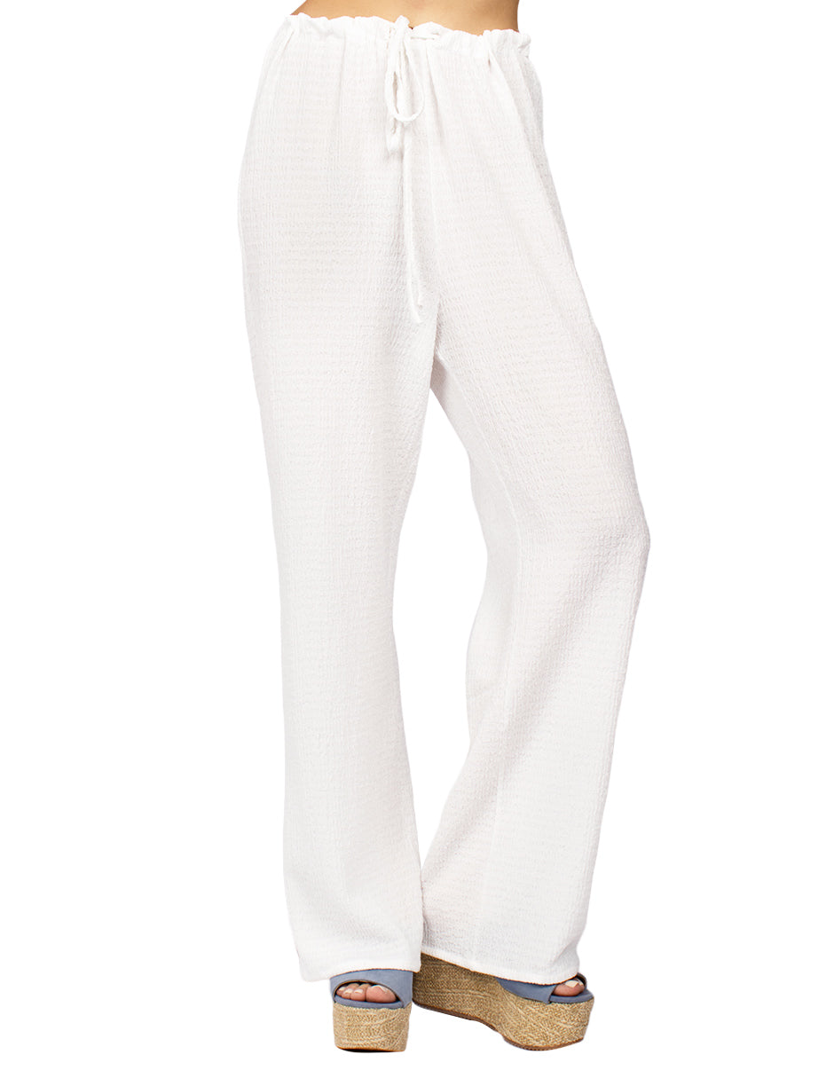 Pantalones Para Mujer Con Jareta Corrugado W51118 Blanco