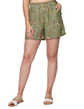 Shorts Para Mujer Bobois Moda Casuales Tiro Alto Estampado Flora Playa Y31104 Olivo