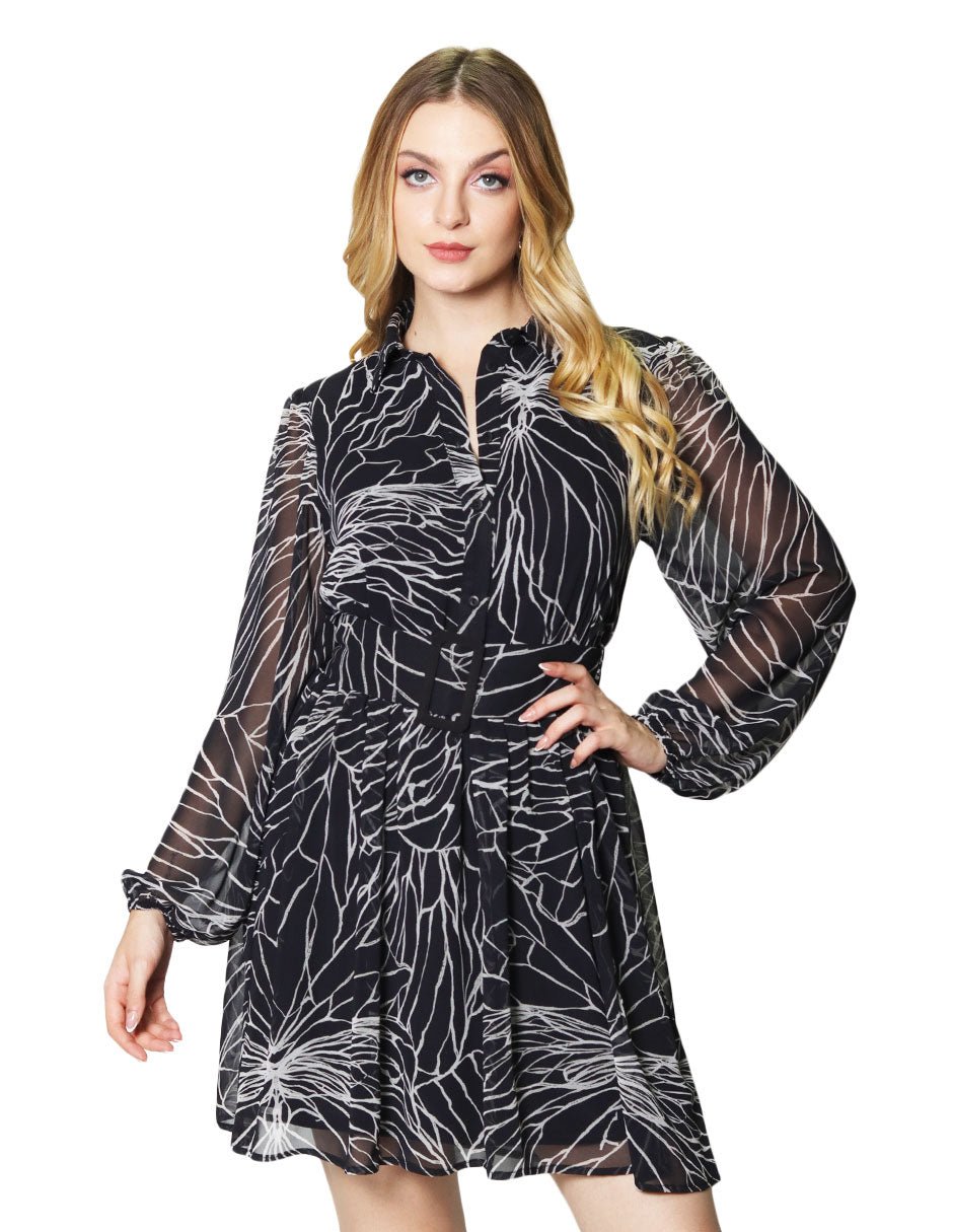 Vestidos Para Mujer Corto Chiffon Estampado S43126 Negro