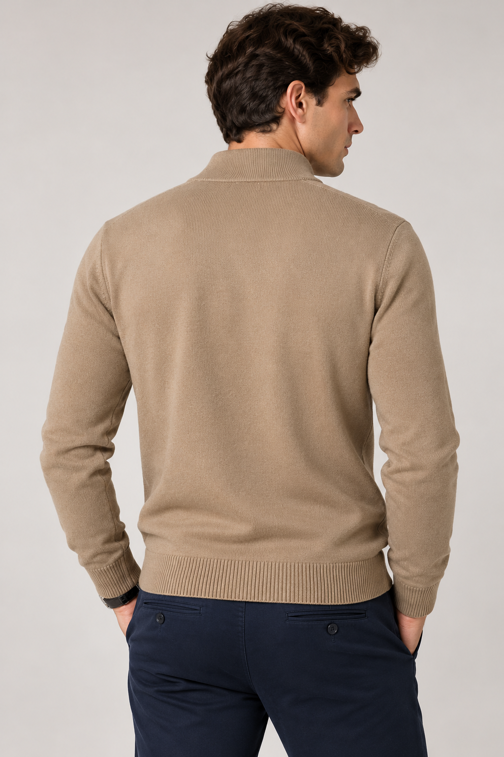 Suéteres Para Hombre Básico Con Cierre De Punto Fino E65304 Moca