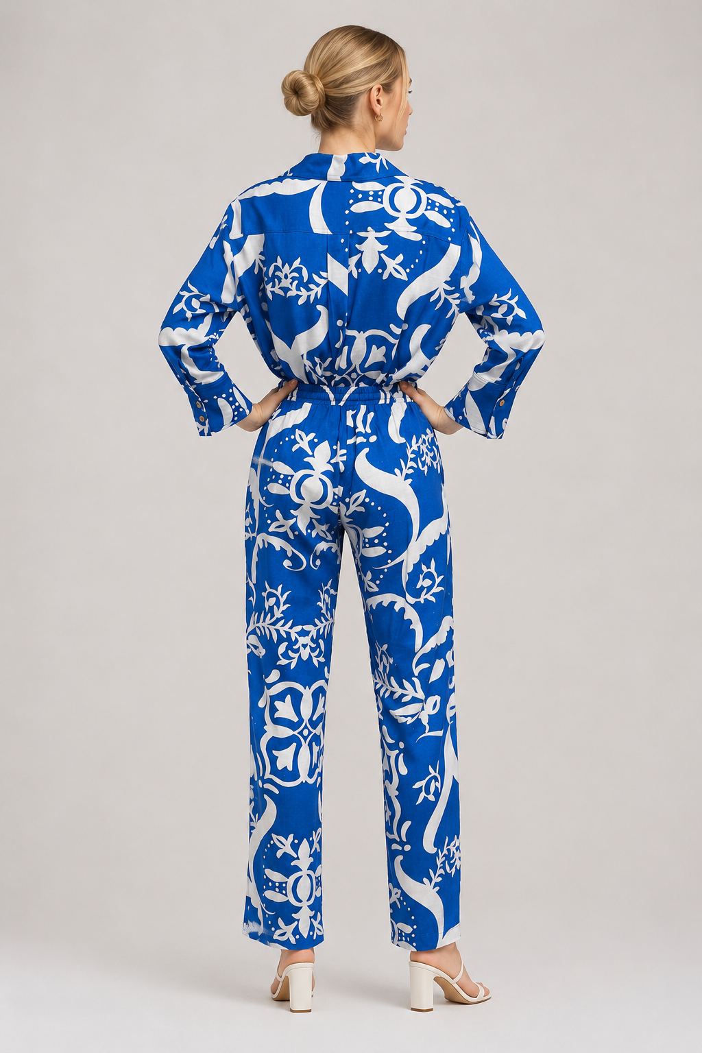 Pantalones Para Mujer Estampado Con Jareta W61104 Azul