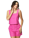 Blusas Para Mujer Bobois Moda Casuales Lisa Corta Tipo Lino De Tirantes Anchos N41153 Rosa