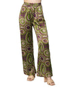Pantalones Para Mujer Bobois Moda Casuales Satinado Estampado De Tiro Alto Acampanado Wide Leg W41102 Verde