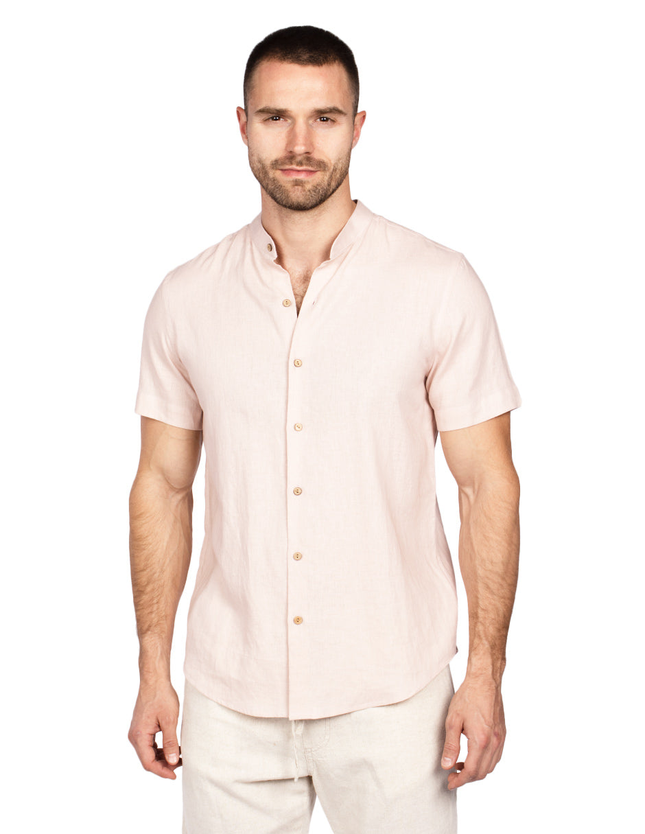 Camisas Para Hombre Relaxed Fit Lino B51373 Rosa Palo
