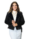 Chamarras Para Mujer Bobois Moda Casuales Chaqueta Suede De Manga Larga Con Forro De Peluche Al Interior Con Cierre Y Bolsas Q33204 Negro
