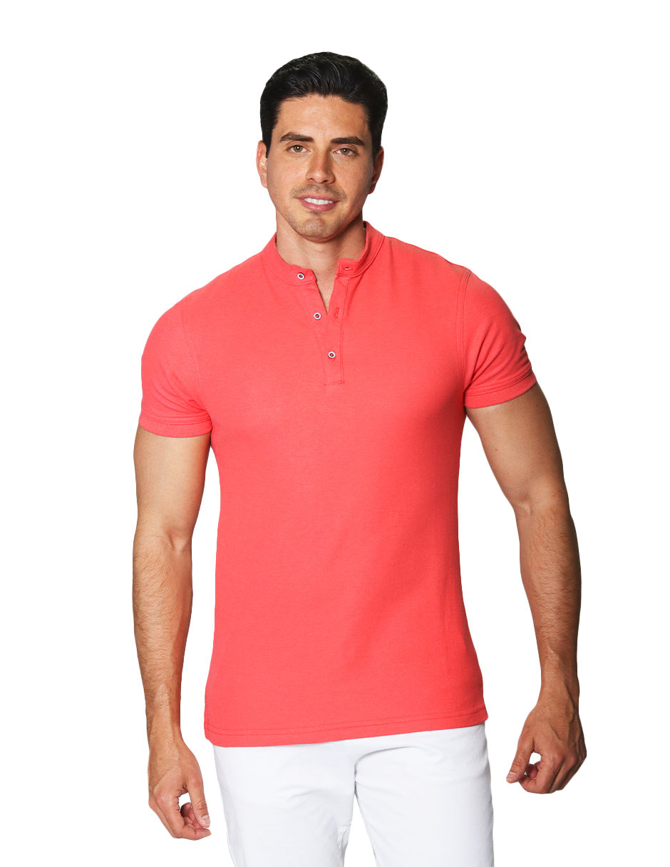Playeras Polo Para Hombre Lisa De Manga Corta Cuello Mao APCMAO Coral