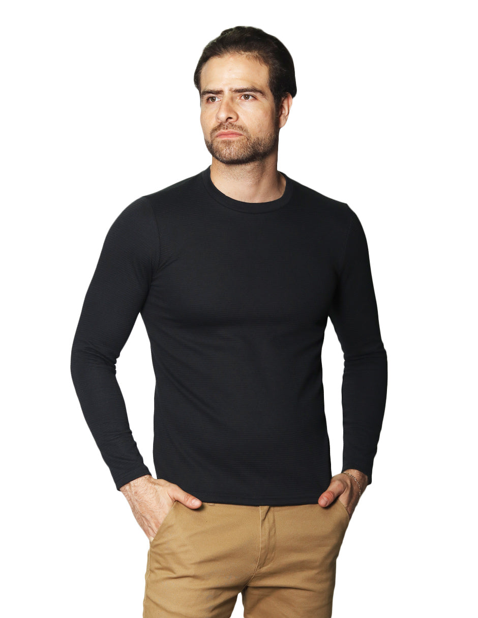 Playeras Para Hombre Manga Larga Cuello Redondo A45313 Negro