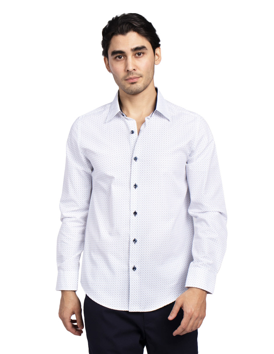 Camisas Para Hombre Slim Fit Microcuadros B51313 Blanco