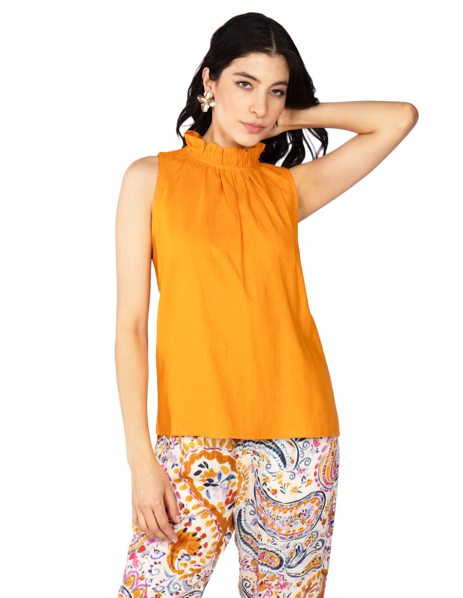 Blusas Para Mujer Tipo Lino Sin Mangas N51150 Naranja