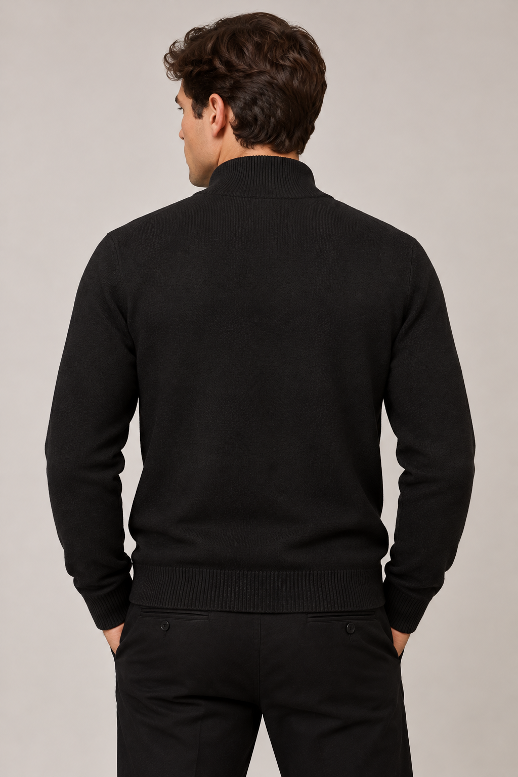 Suéteres Para Hombre Cuello Alto y Cremallera De Punto Fino E65302 Negro