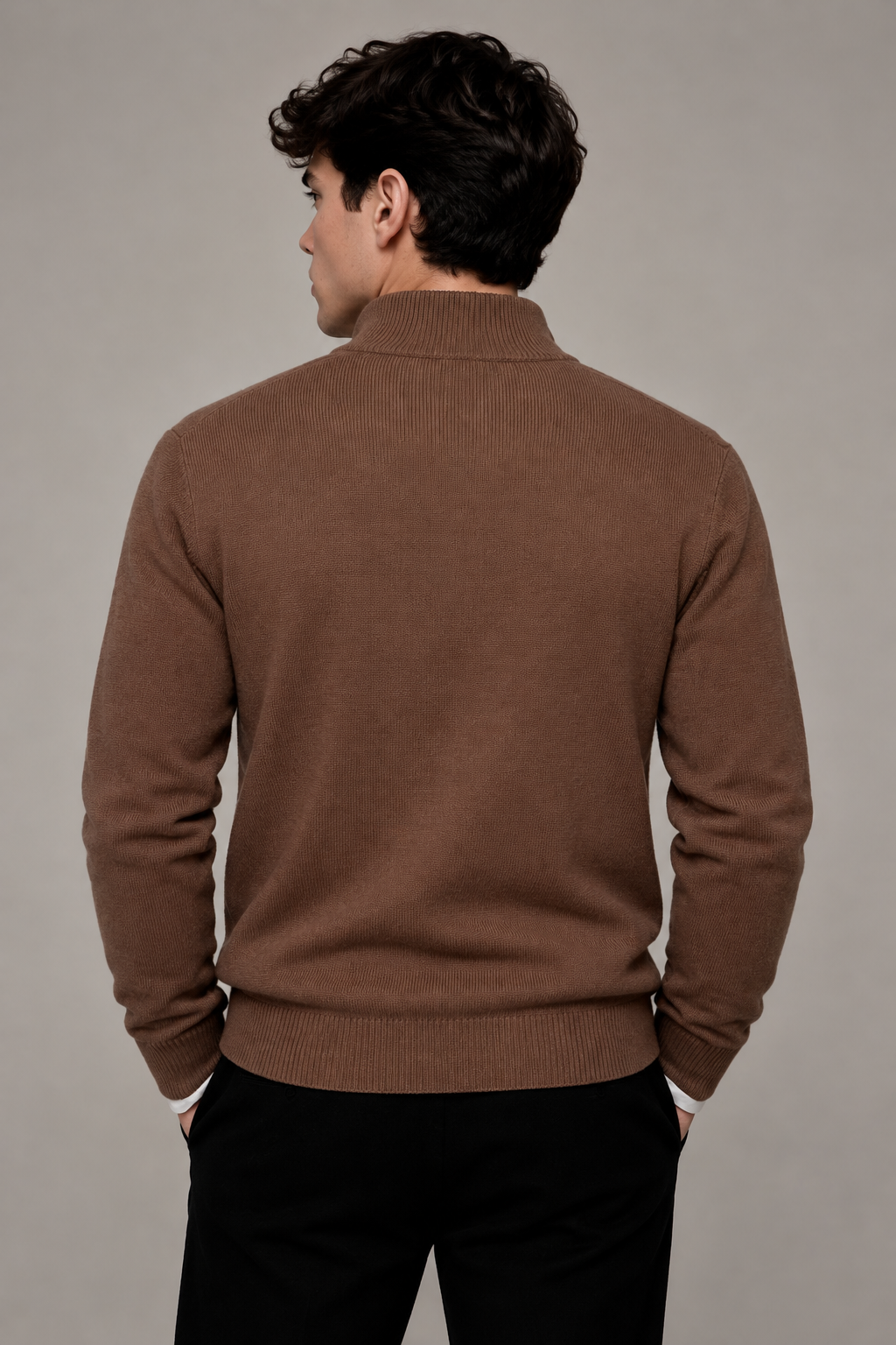 Suéteres Para Hombre Cuello Alto y Cremallera De Punto Fino E65302 Chocolate