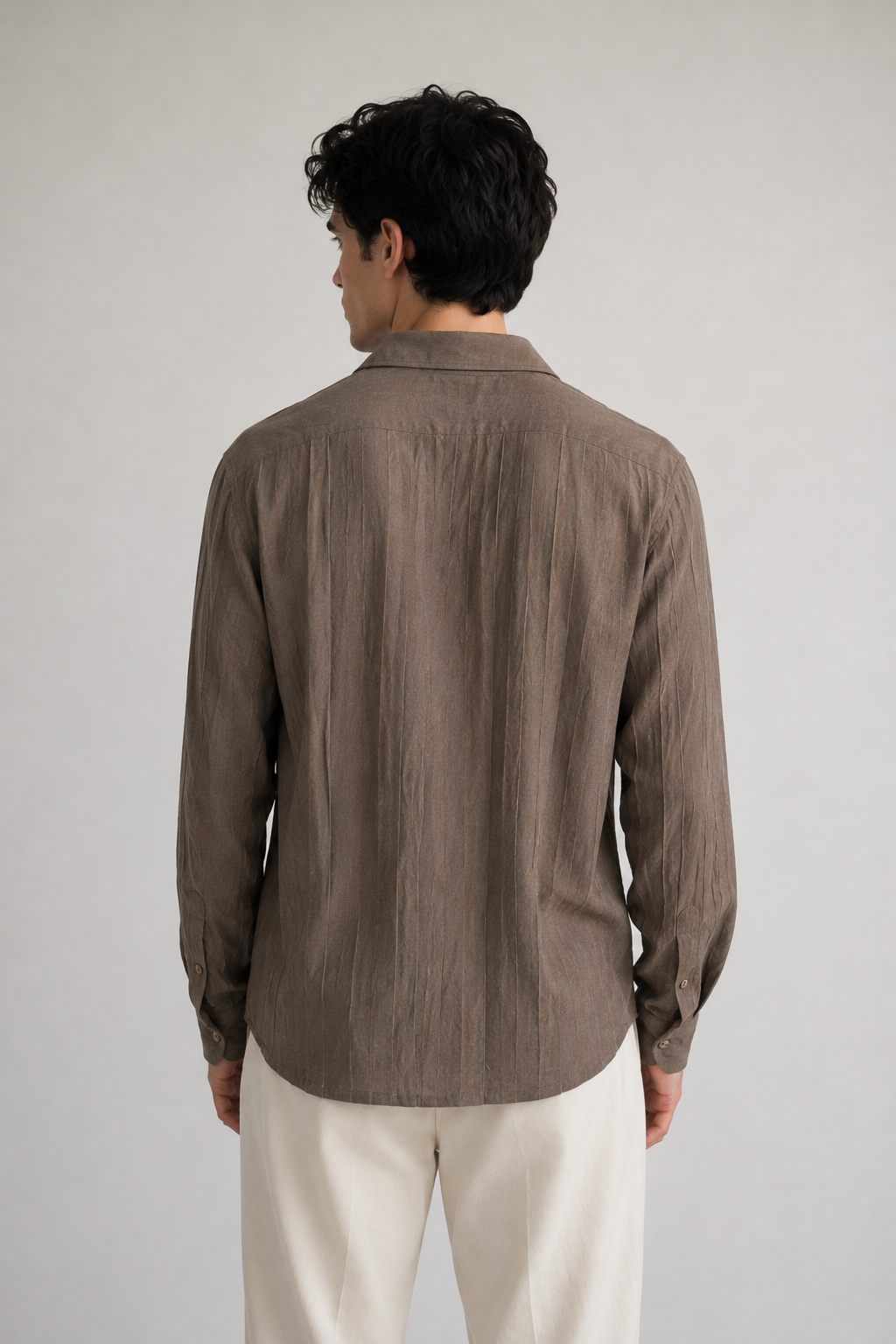 Camisas Para Hombre Manga Larga Tencel Con Lino Non Iron B55409 Cafe